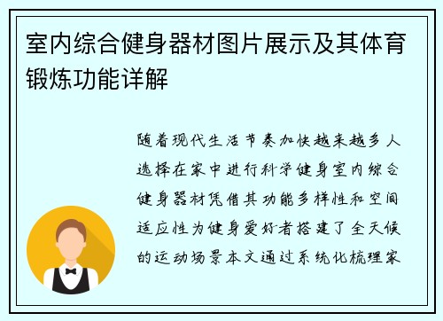 室内综合健身器材图片展示及其体育锻炼功能详解